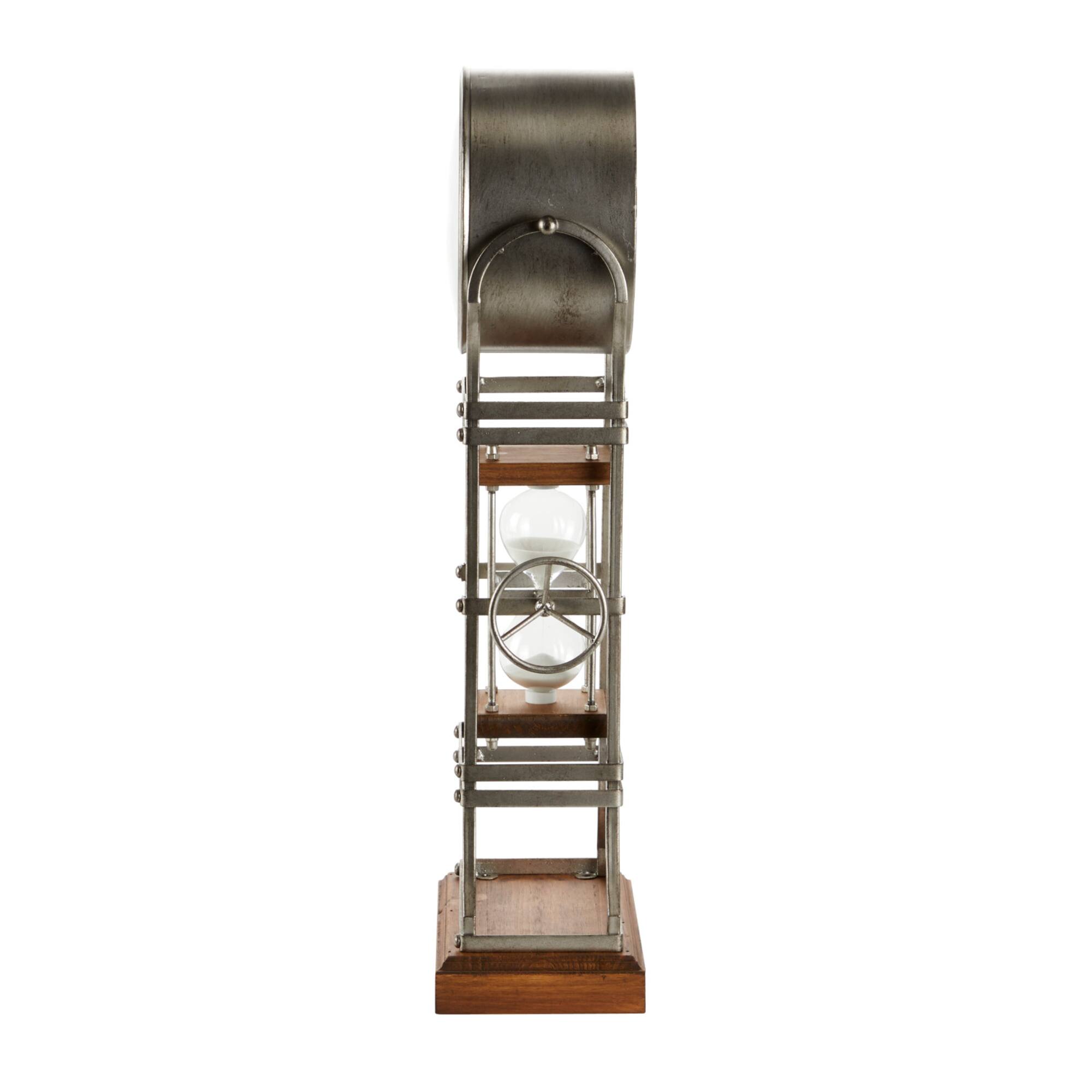 23" Gray Metal Rustic Clock With Hourglass